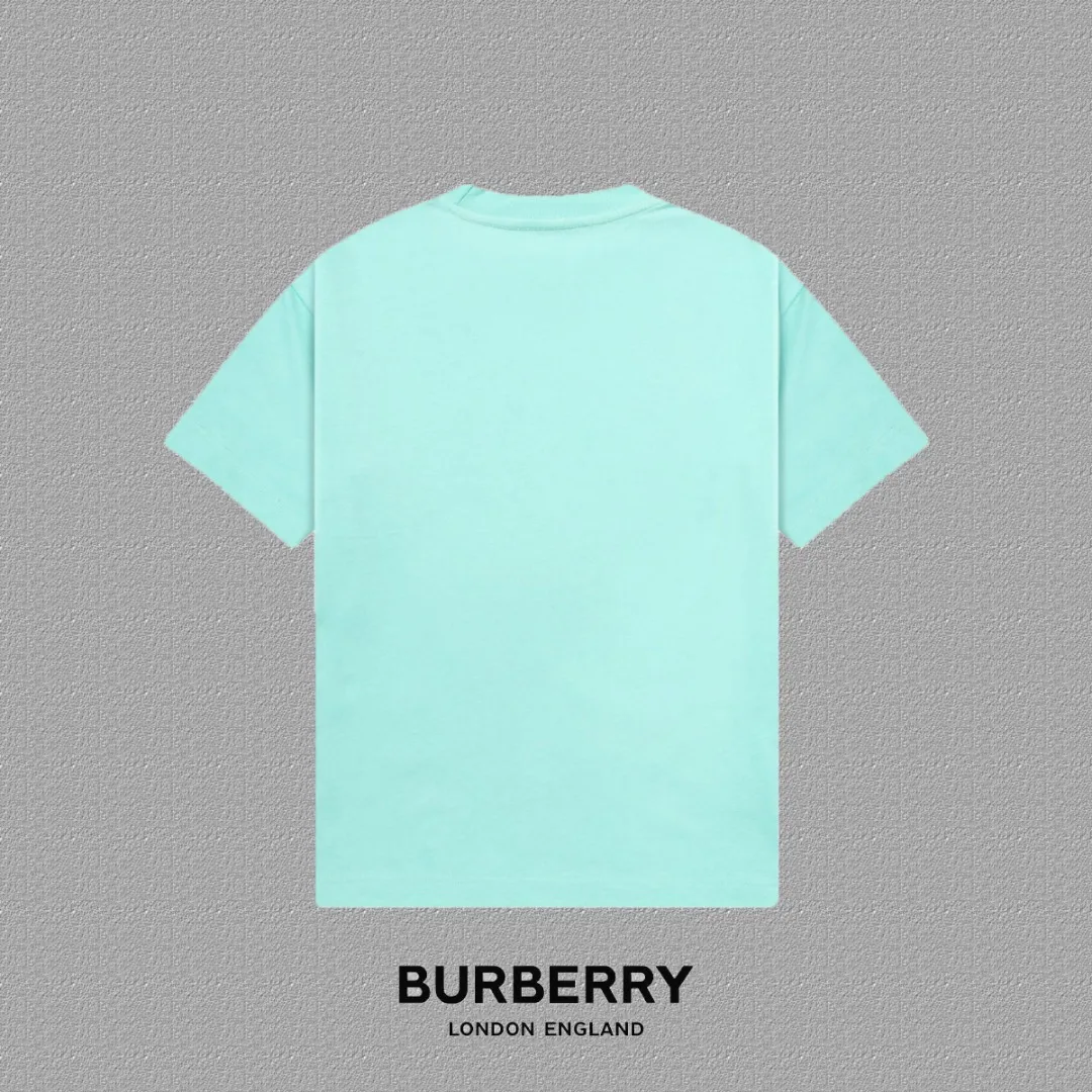 P80✨🔥 [Burberry] 2025FW short-sleeved T-shirt, printed logo Premium 26s double yarn 300g fabric, heavy fabric, custom stretcher rib, same vat and same dye, complete three labels, same style for men and women, Color: Black White Green Size: S M L XL 2XL